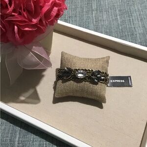 EXPRESS Brass Tone with Chains Beautiful Rhinestones Bracelet.Brand New With Tag